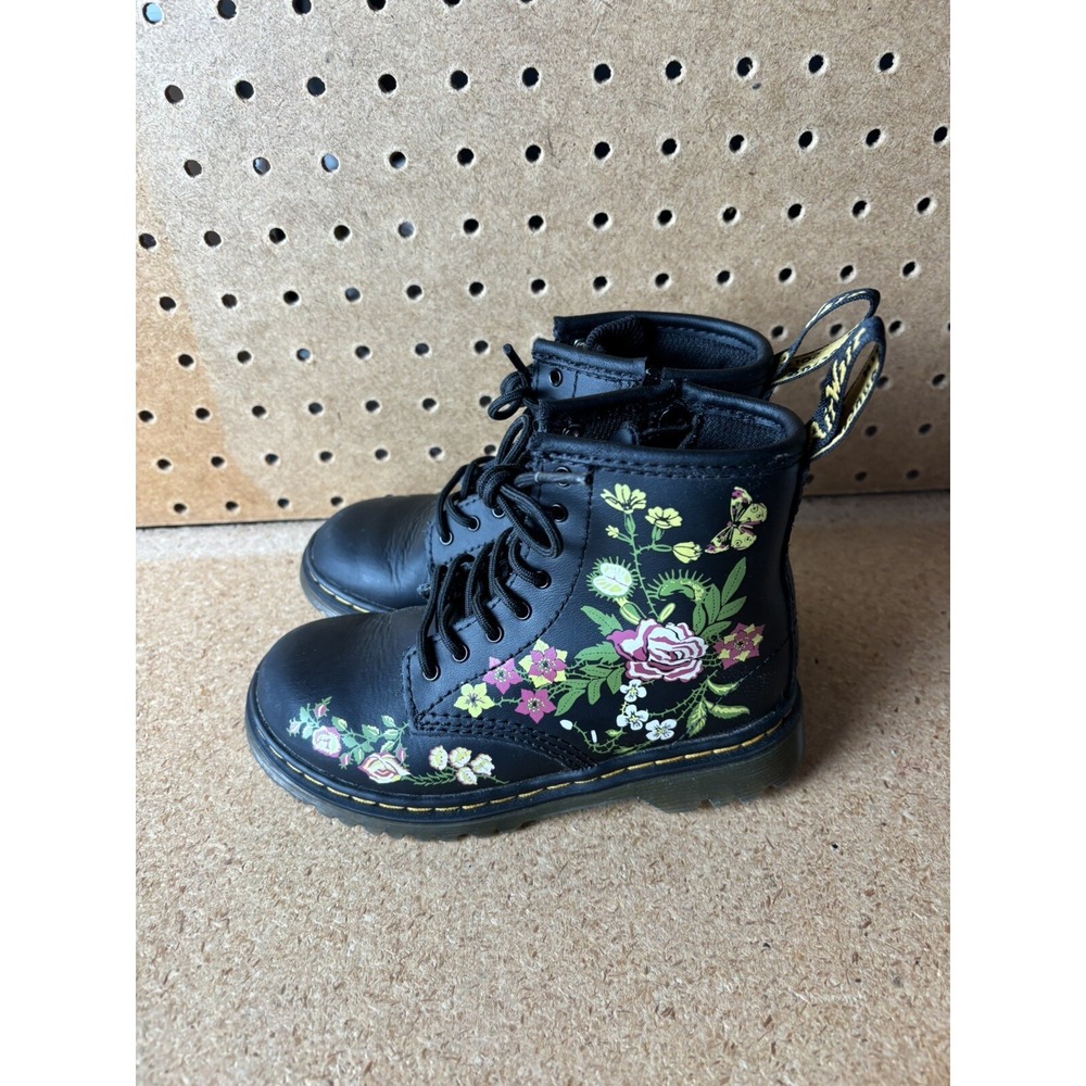 DR. MARTENS 1460 Girls Bloom Hydro Boots toddler size 10 Black Floral
